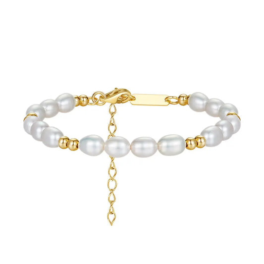 Natural freshwater pearl bracelet stitching gold beads fashionable texture Jane S925 silver jewelry TWINKLE QUEEN