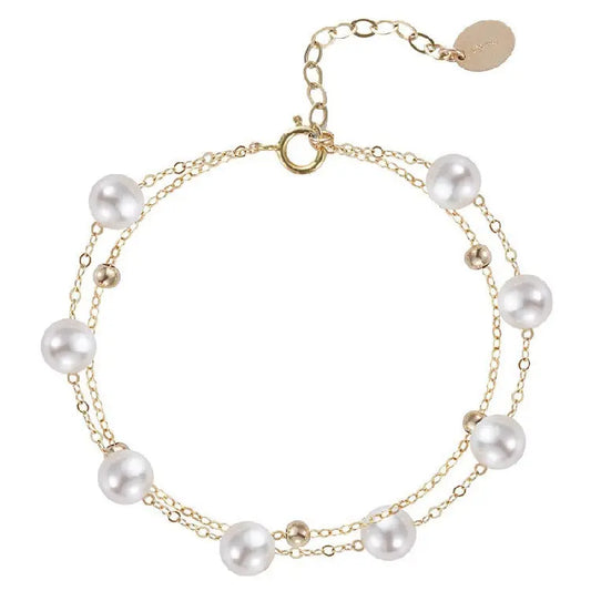 S925 Sterling Silver Jewelry Double-layer Pearl Gimmel Bracelet Women's Spring and Summer Fashion Jewelry Light Luxury High-end Color-free TWINKLE QUEEN