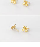 S925 Sterling Silver Vintage Light Luxury Frosted Golden Four-petal Flower Earrings for Women Korean-style Gardenia Sweet Earrings TWINKLE QUEEN