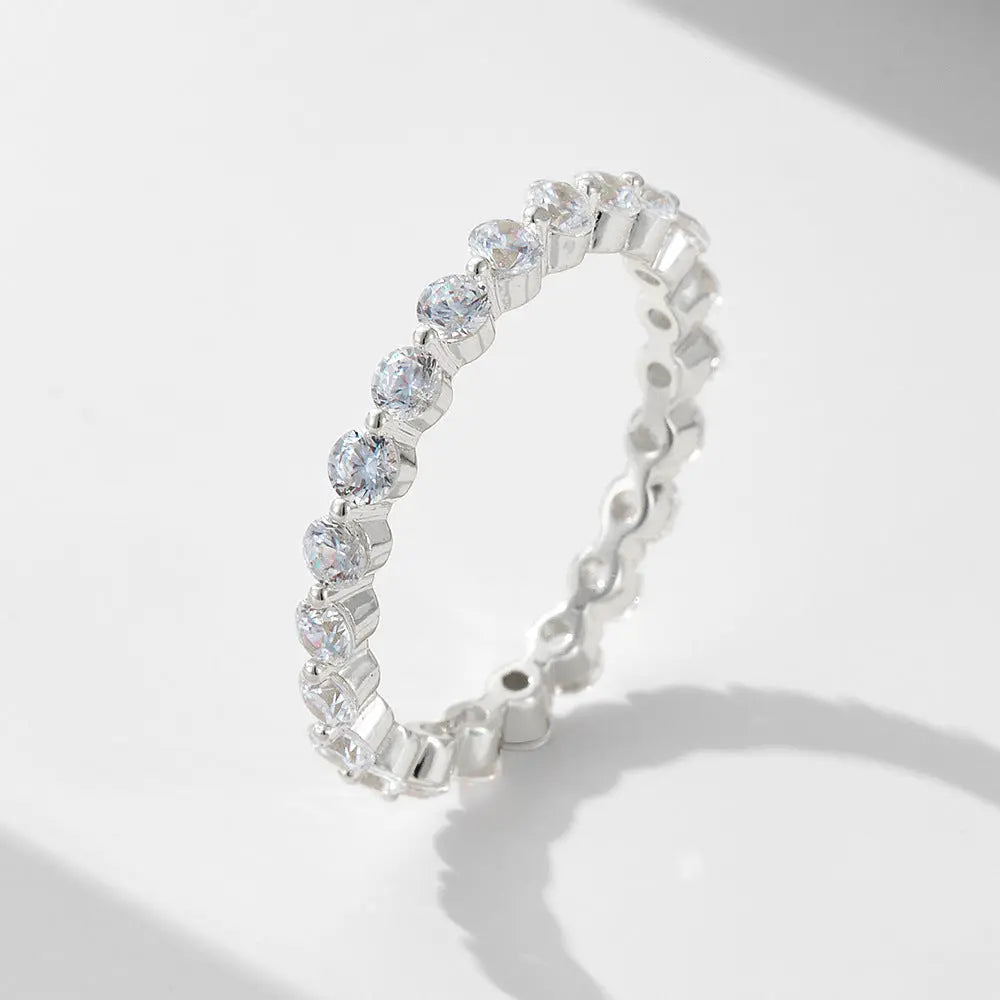 S925 Sterling Silver Distinctive Full Diamond Combination Ring Women's European and American Light Luxury ins Fashion Simple Diamond Ring Jewelry TWINKLE QUEEN