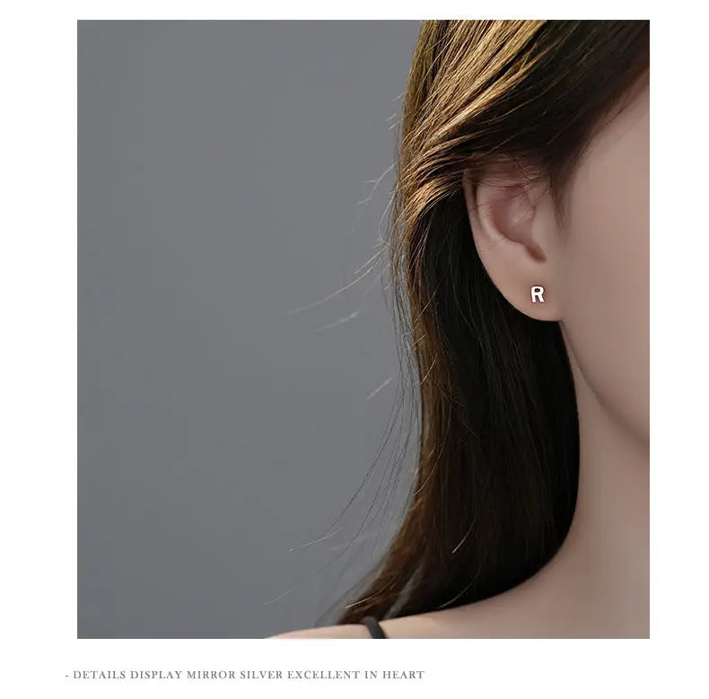 S999 Silver Plain 26 Letter Earrings ins Simple Personality All-Match Fashion Elegant DIY Sterling Silver Ear Bone Earrings TWINKLE QUEEN