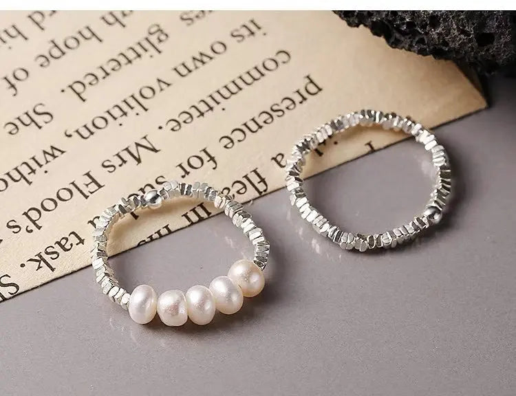 S925 sterling silver pearl ring geometric broken silver irregular design Joint ring light luxury fashion personality tail ring TWINKLE QUEEN