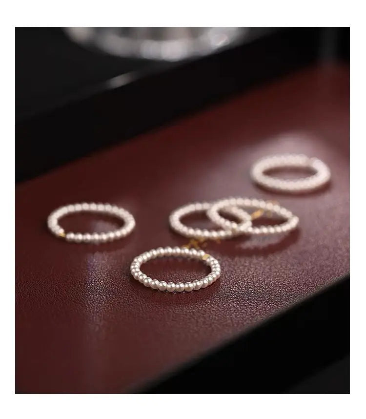 S925 Sterling Silver Retro High-end Sense Overlapping Pearl Ring Niche Unique Tail Ring Light Luxury Sweet Ring  Women TWINKLE QUEEN