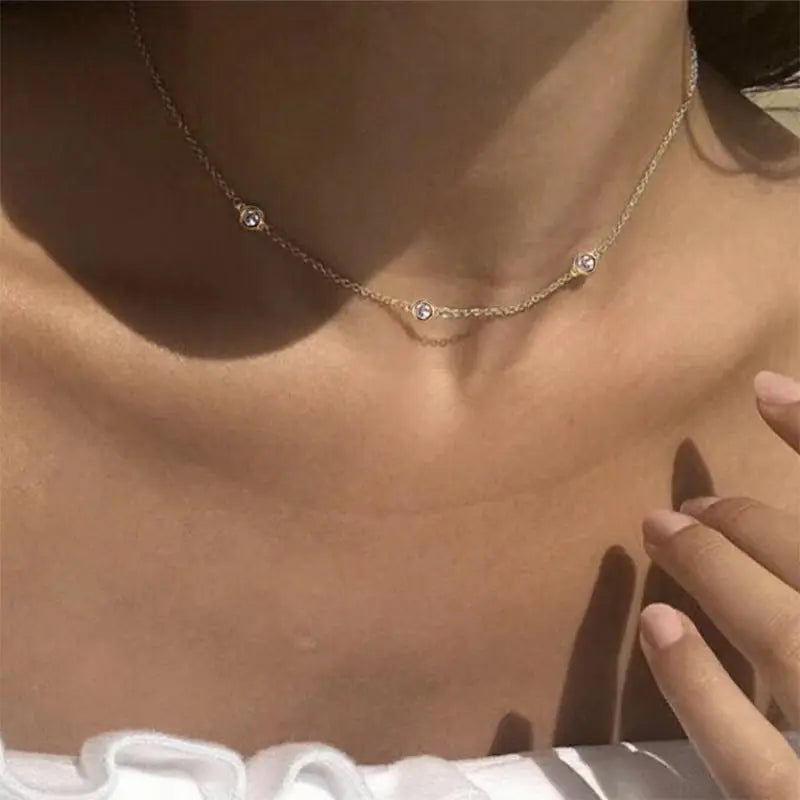 S925 Sterling Silver Necklace Five Diamond Lianzhu European and American Light Luxury Diamond Collarbone Chain Luxury TWINKLE QUEEN