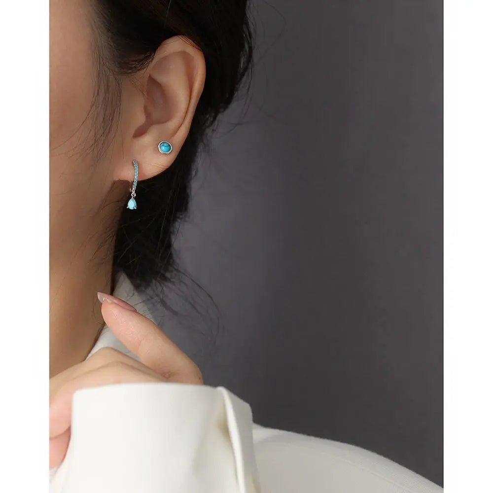 Japanese and Korean s925 Silver ins Niche Design High-grade Sense Geometric Round Agate Pine Stone Earrings Earrings TWINKLE QUEEN