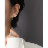 Japanese and Korean s925 Silver ins Niche Design High-grade Sense Geometric Round Agate Pine Stone Earrings Earrings TWINKLE QUEEN