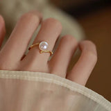 S925 Sterling Silver Pearl Bamboo Ring Index Finger Female Niche Design High-grade Antique Fashion Personality Light Luxury Opening TWINKLE QUEEN