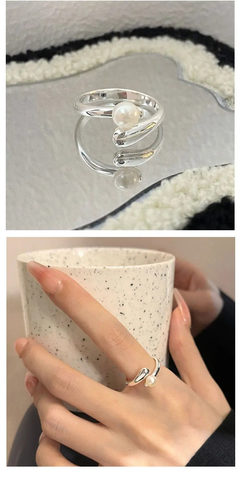 S925 Sterling Silver Freshwater Pearl Ring Women's Open Ring ins Light Luxury High-end Bright Silver Korean-style All-match Small Fresh TWINKLE QUEEN