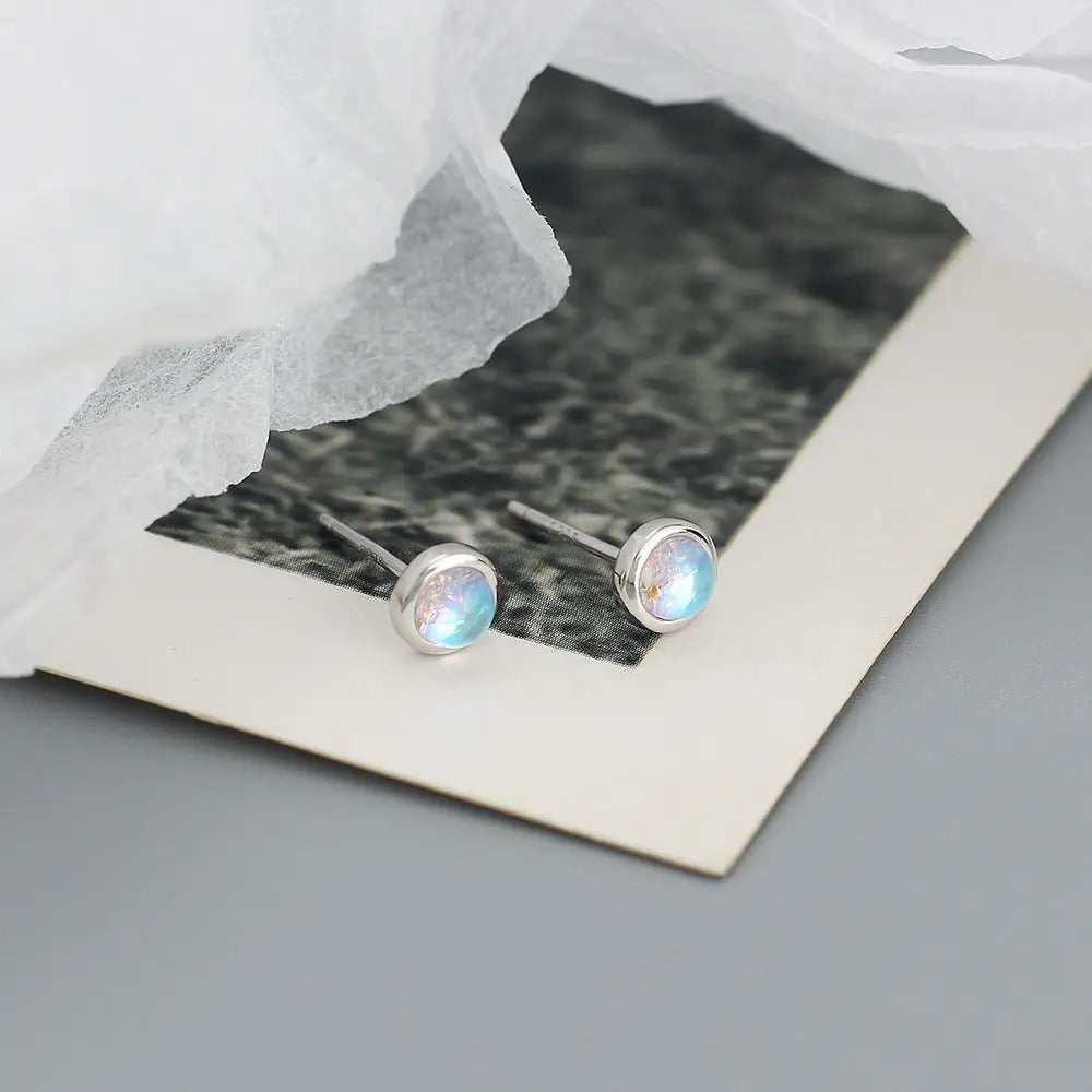 Japanese and Korean s925 Silver ins Niche Design High-grade Sense Geometric Round Agate Pine Stone Earrings Earrings TWINKLE QUEEN