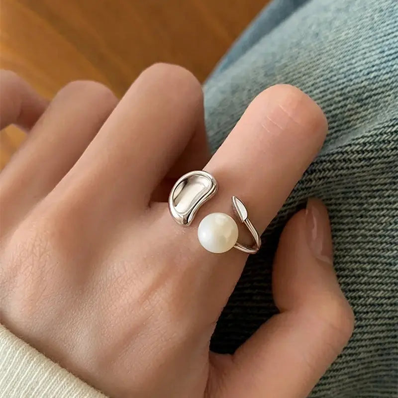 Public Design Sense Natural Pearl Ring Women's S925 Sterling Silver Korean Style Simple Light Luxury Bean Open Ring TWINKLE QUEEN