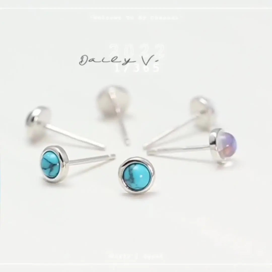 Japanese and Korean s925 Silver ins Niche Design High-grade Sense Geometric Round Agate Pine Stone Earrings Earrings TWINKLE QUEEN