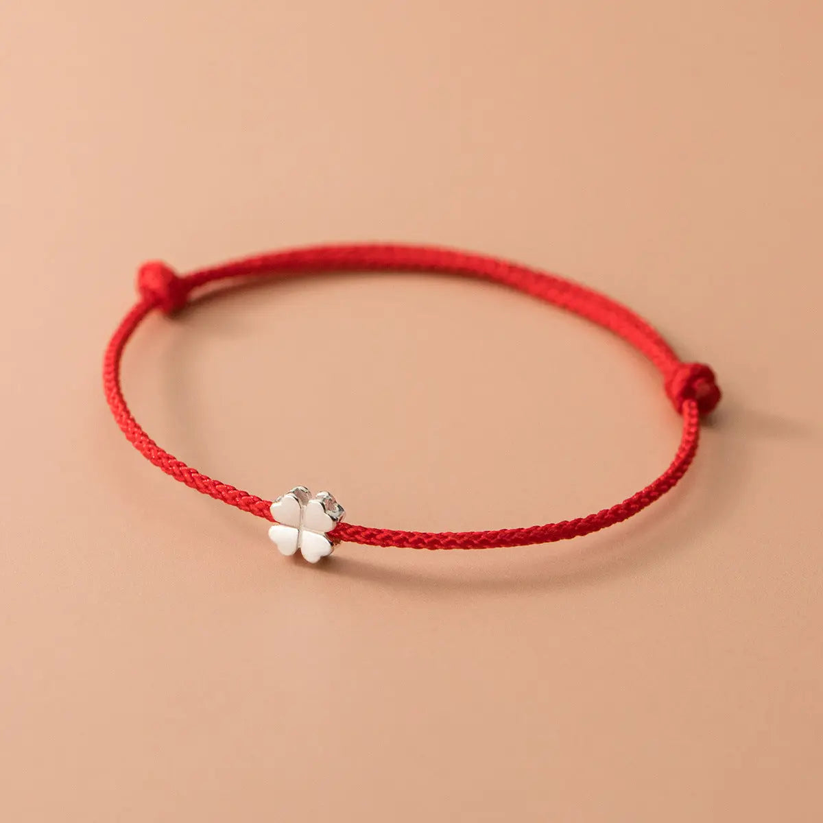 S925 Silver Korean Style Simple Fashion Four-leaf Flower Red Rope Bracelet Summer Fresh Style Hand Jewelry TWINKLE QUEEN