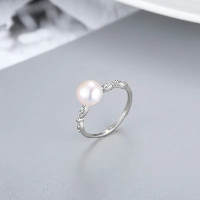 Japanese and Korean Style Simple New S925 Silver Ring Women's Open Fashion Cool Freshwater Pearl Ring TWINKLE QUEEN