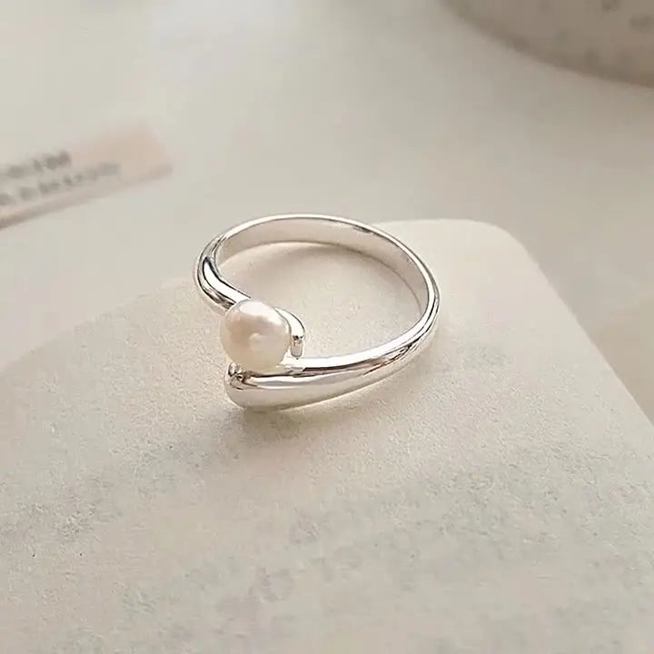 S925 Sterling Silver Freshwater Pearl Ring Women's Open Ring ins Light Luxury High-end Bright Silver Korean-style All-match Small Fresh TWINKLE QUEEN
