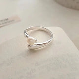 S925 Sterling Silver Freshwater Pearl Ring Women's Open Ring ins Light Luxury High-end Bright Silver Korean-style All-match Small Fresh TWINKLE QUEEN