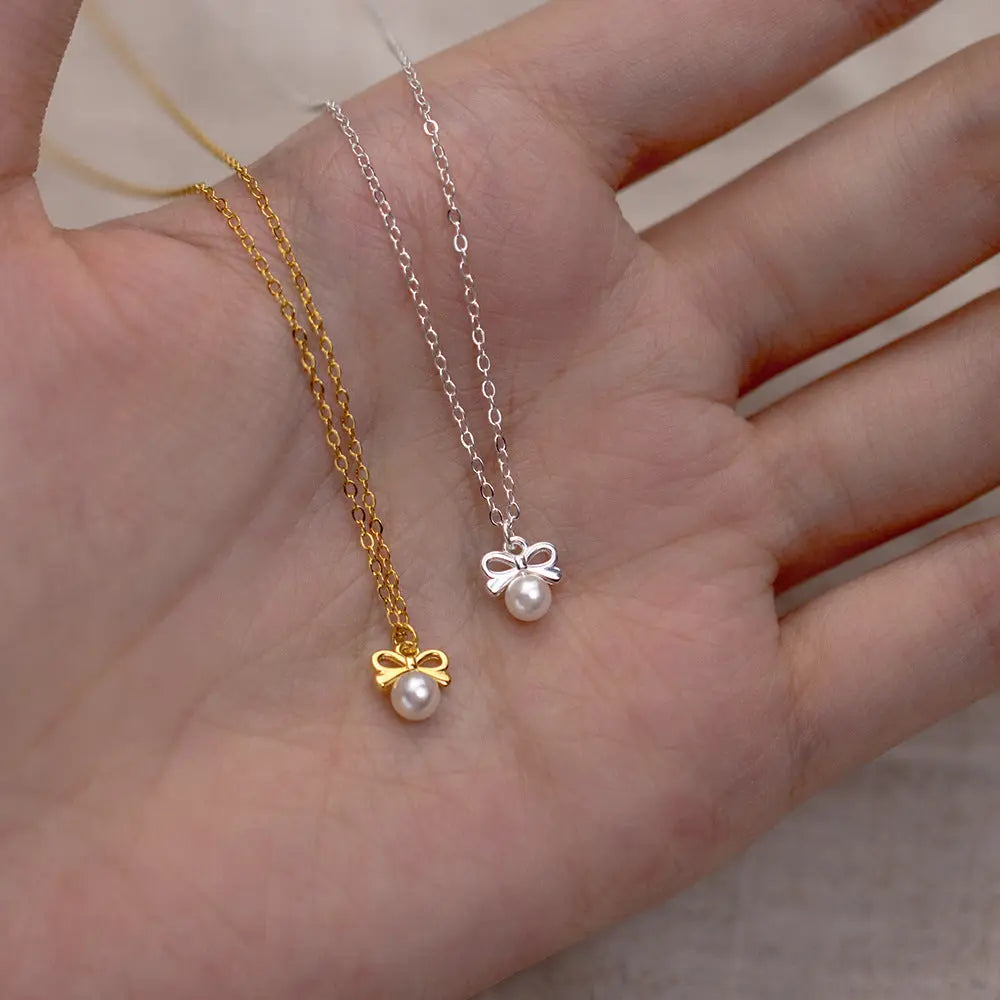 S925 silver fresh and sweet ins style niche design personality bow bead necklace TWINKLE QUEEN