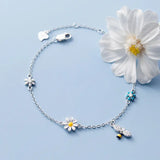S925 Silver Mori Style Fresh Sweet Flower Bracelet Colorful Diamond Small Bee Cute Bracelet TWINKLE QUEEN