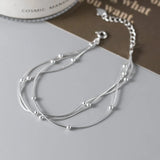 S925 Silver Fine Korean Style ins Style Niche Design Sense Three-Layer Light Bead Snake Bone Bracelet TWINKLE QUEEN