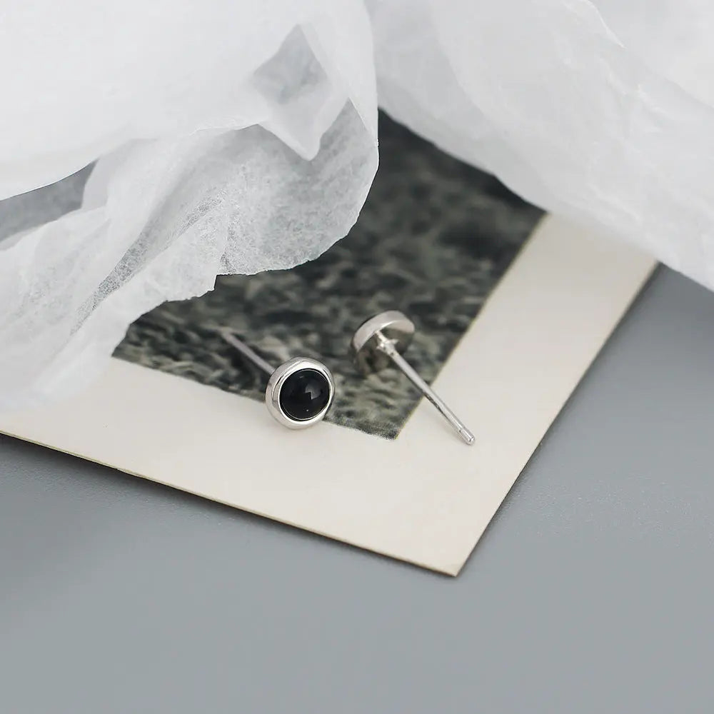 Japanese and Korean s925 Silver ins Niche Design High-grade Sense Geometric Round Agate Pine Stone Earrings Earrings TWINKLE QUEEN