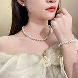 Natural Freshwater Pearl Necklace Bracelet Earring Three-Piece Set Sterling Silver  suit Mother's Day Gift TWINKLE QUEEN