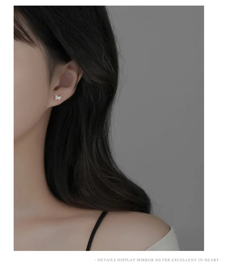 S925 Sterling Silver Flash Color Diamond Butterfly Earrings Women's Sweet ins Cute Mini Color Treasure Earrings Earrings for Hair TWINKLE QUEEN