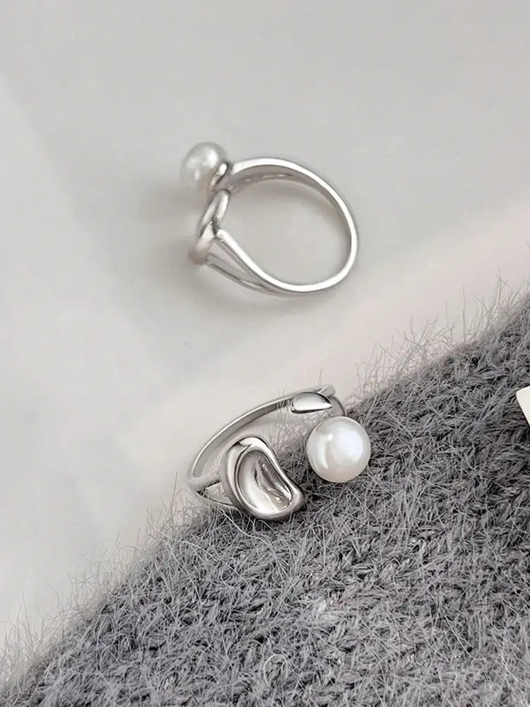 Public Design Sense Natural Pearl Ring Women's S925 Sterling Silver Korean Style Simple Light Luxury Bean Open Ring TWINKLE QUEEN