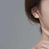 S925 Sterling Silver Vintage Light Luxury Frosted Golden Four-petal Flower Earrings for Women Korean-style Gardenia Sweet Earrings TWINKLE QUEEN