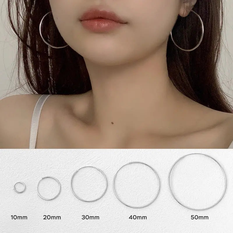 S925 Sterling Silver Plain Ring Earrings Women's Large Ring Ear Buckle Distinctive Fashion All-match South Korea Internet Celebrant Popular Earrings TWINKLE QUEEN