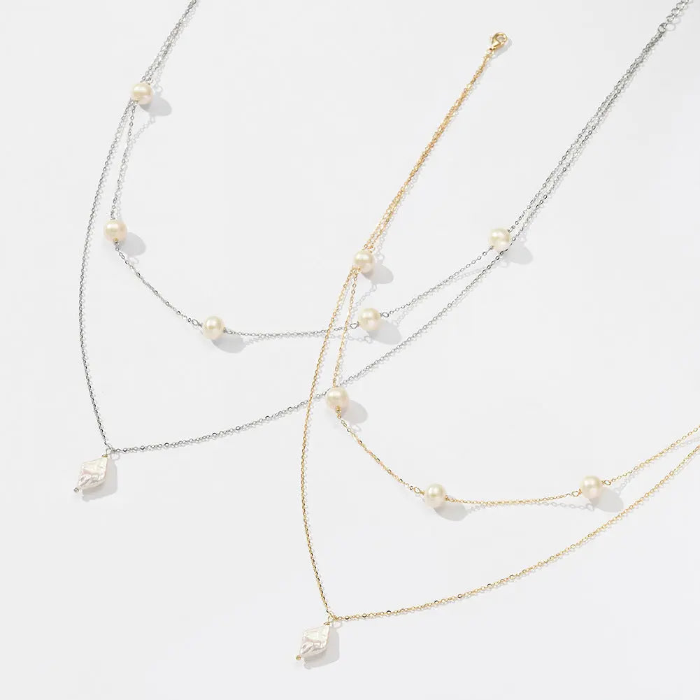 Distinctive Pearl Necklace Stacked with 925 Silver  Cross-border ins Style Irregular Baroque Pearl Ornaments TWINKLE QUEEN