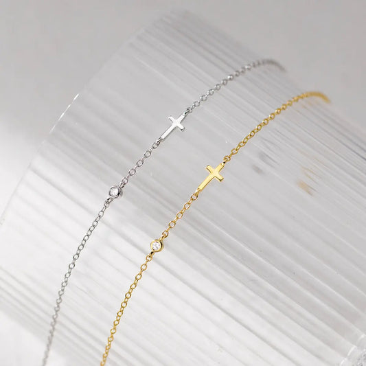 S925 silver fresh and sweet ins niche design exquisite simple single diamond cross bracelet TWINKLE QUEEN