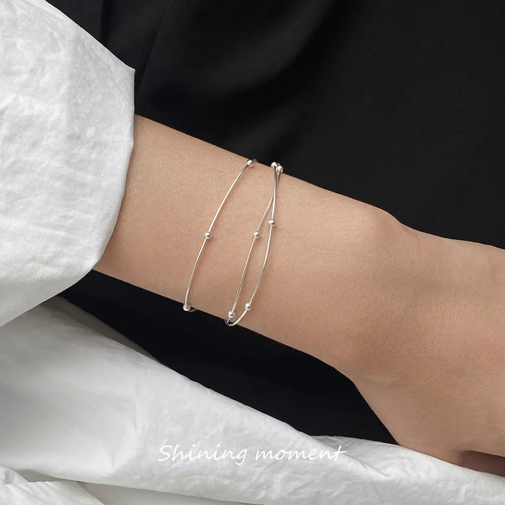 S925 Silver Fine Korean Style ins Style Niche Design Sense Three-Layer Light Bead Snake Bone Bracelet TWINKLE QUEEN