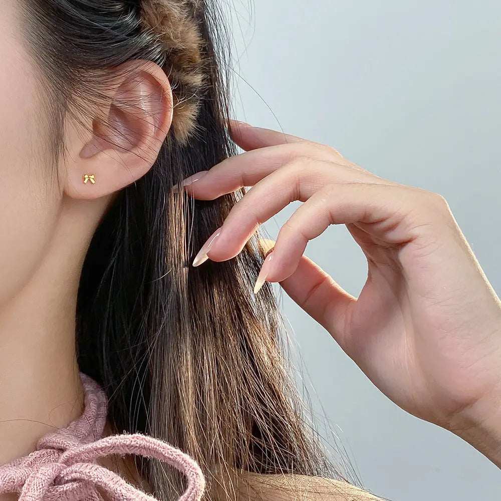 Foot silver 999 fresh and sweet ins style niche design cute mini bow stud earrings TWINKLE QUEEN