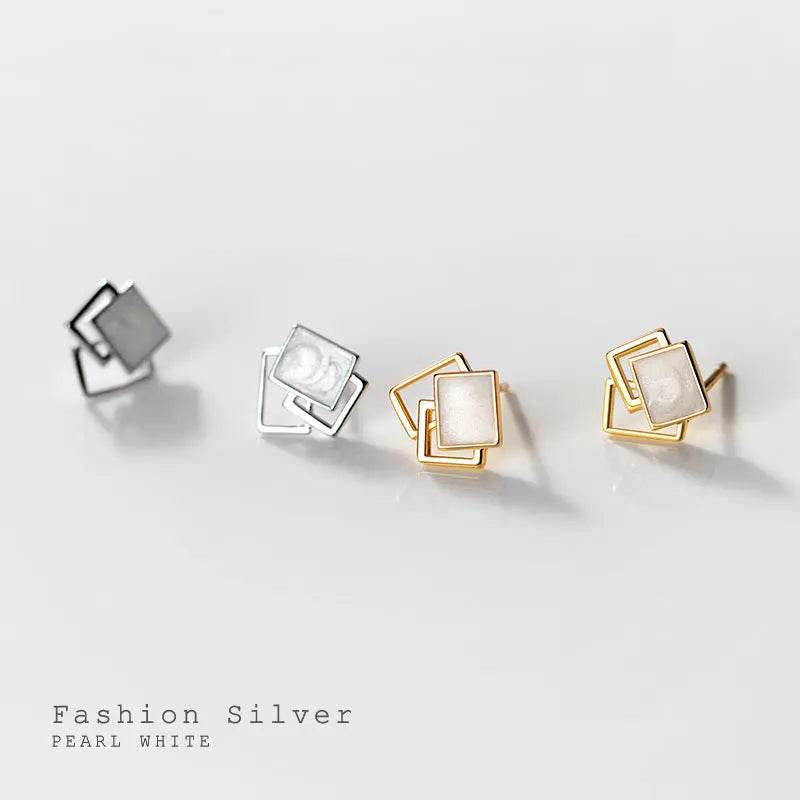 S925 Silver Dye Square Elegant Earrings Women's Korean-style Simple Hollow Geometric Gel Earrings TWINKLE QUEEN