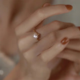 S925 Sterling Silver Pearl Bamboo Ring Index Finger Female Niche Design High-grade Antique Fashion Personality Light Luxury Opening TWINKLE QUEEN