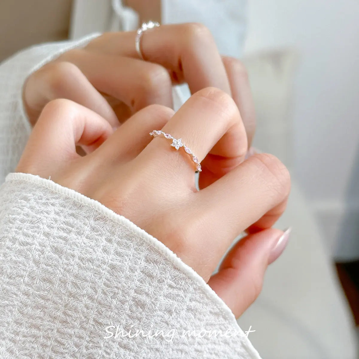 S925 Sterling Silver Diamond Five-petal Flower Ring Mori Fashion Sweet ins Style Niche Hand Jewelry TWINKLE QUEEN