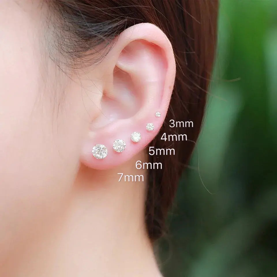 S925 Sterling Silver Four-Claw Earrings Women's Simple Zircon Diamond Earrings Advanced Sense Earrings Women's Ear Holes Anti-blocking Earrings Including Push Back TWINKLE QUEEN