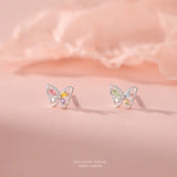 S925 Sterling Silver Flash Color Diamond Butterfly Earrings Women's Sweet ins Cute Mini Color Treasure Earrings Earrings for Hair TWINKLE QUEEN