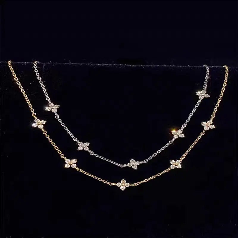 S925 Sterling Silver Necklace Four-leaf Clover Plated 18K Gold Light Luxury Star Elegant High-grade Glep New Arch Chain TWINKLE QUEEN