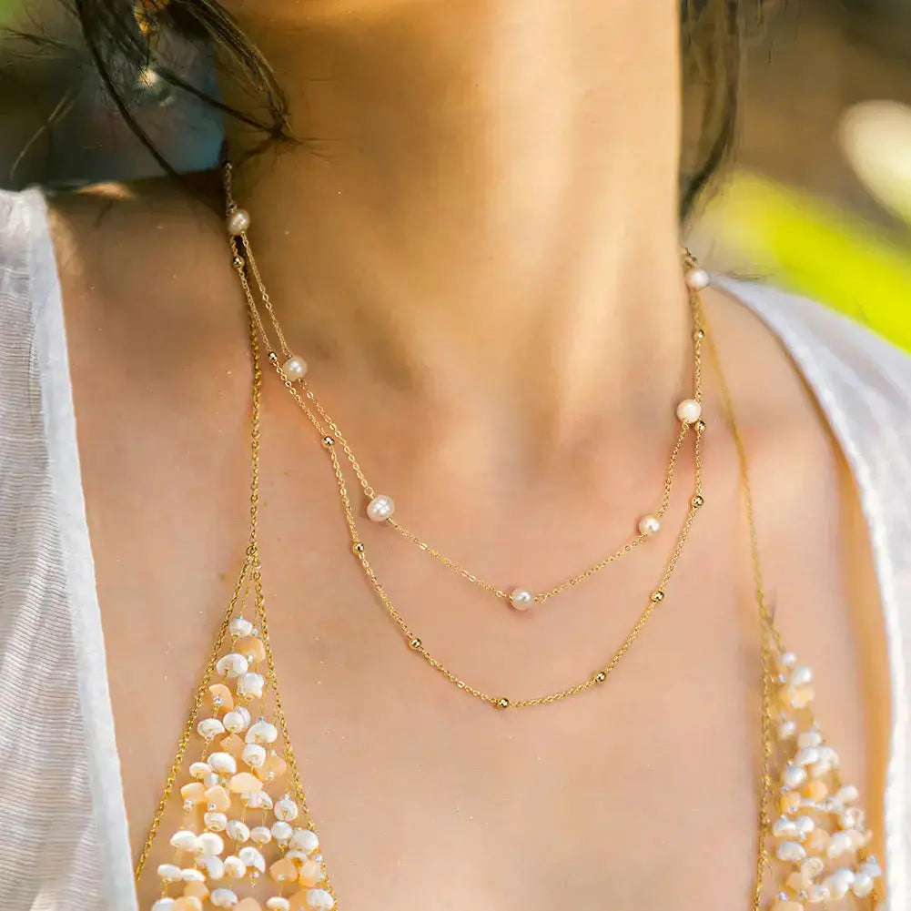 Freshwater pearl necklace 14K gold S925 silver light luxury temperament necklace clavicle chain women TWINKLE QUEEN