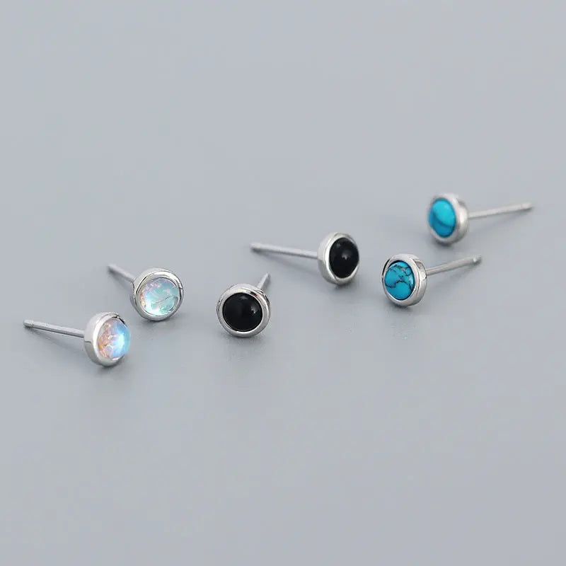 Japanese and Korean s925 Silver ins Niche Design High-grade Sense Geometric Round Agate Pine Stone Earrings Earrings TWINKLE QUEEN