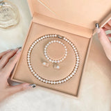 Natural Freshwater Pearl Necklace Bracelet Earring Three-Piece Set Sterling Silver  suit Mother's Day Gift TWINKLE QUEEN