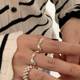S925 Sterling Silver Wave Ring Women's ins Cold Style Stacked Open Ring Simple High-grade Index Finger Ring TWINKLE QUEEN
