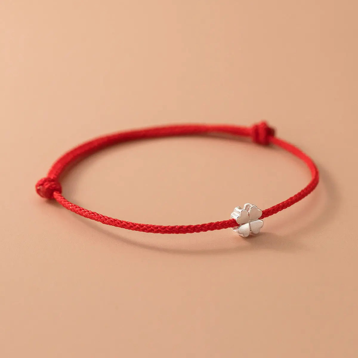 S925 Silver Korean Style Simple Fashion Four-leaf Flower Red Rope Bracelet Summer Fresh Style Hand Jewelry TWINKLE QUEEN