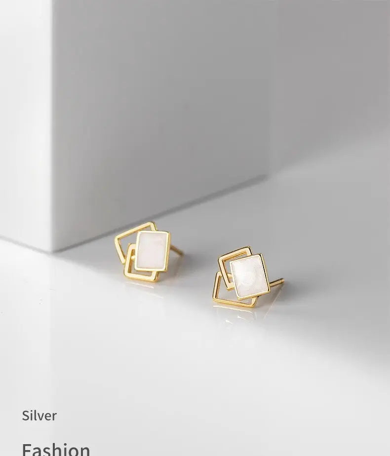 S925 Silver Dye Square Elegant Earrings Women's Korean-style Simple Hollow Geometric Gel Earrings TWINKLE QUEEN