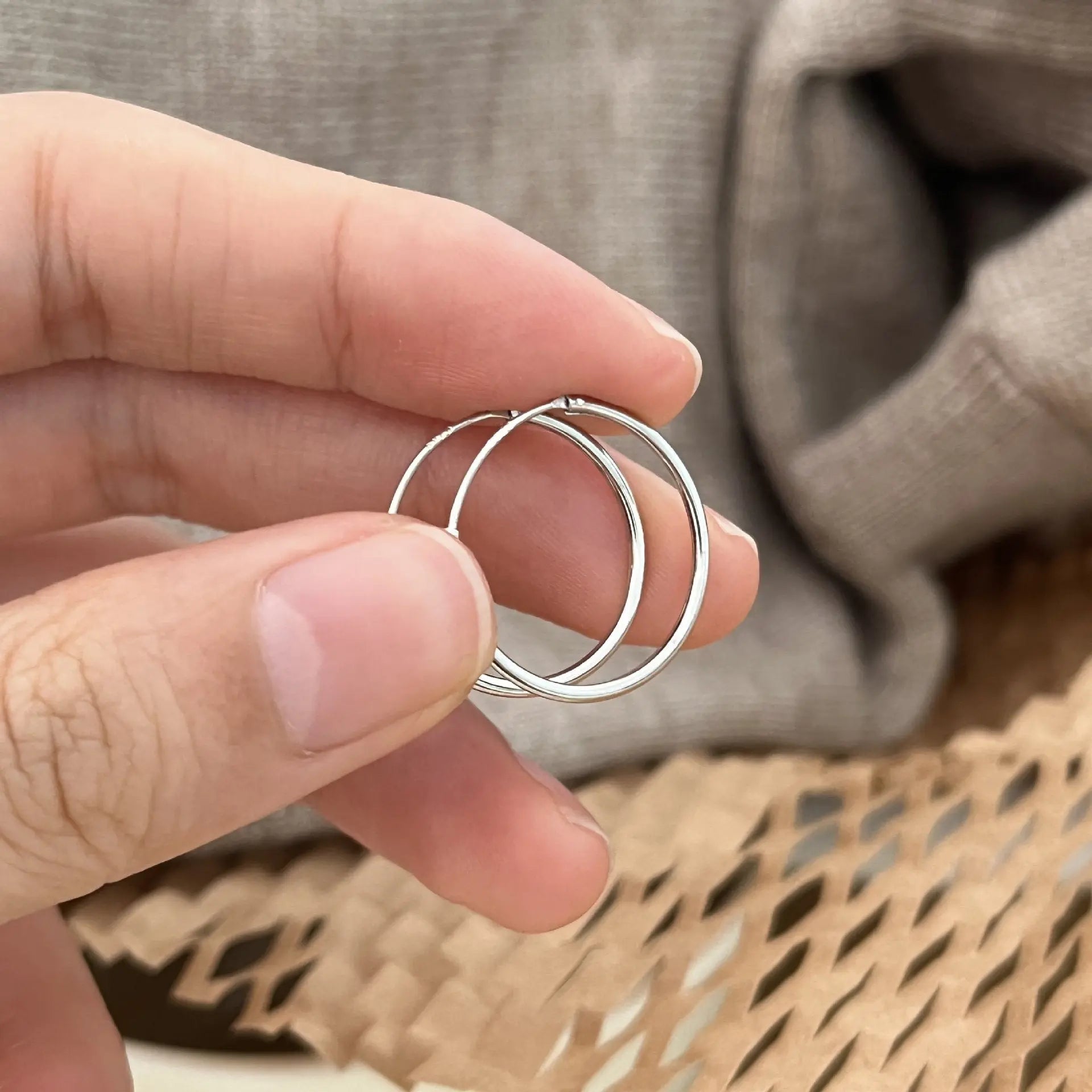 S925 Sterling Silver Plain Ring Earrings Women's Large Ring Ear Buckle Distinctive Fashion All-match South Korea Internet Celebrant Popular Earrings TWINKLE QUEEN