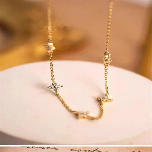 S925 Sterling Silver Necklace Four-leaf Clover Plated 18K Gold Light Luxury Star Elegant High-grade Glep New Arch Chain TWINKLE QUEEN