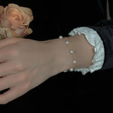 S925 Sterling Silver Jewelry Double-layer Pearl Gimmel Bracelet Women's Spring and Summer Fashion Jewelry Light Luxury High-end Color-free TWINKLE QUEEN