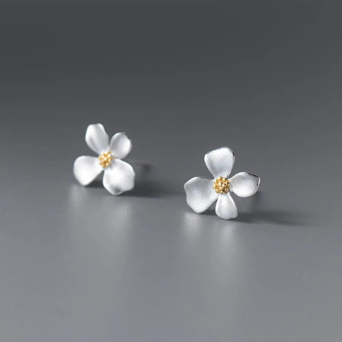 S925 Sterling Silver Vintage Light Luxury Frosted Golden Four-petal Flower Earrings for Women Korean-style Gardenia Sweet Earrings TWINKLE QUEEN