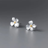 S925 Sterling Silver Vintage Light Luxury Frosted Golden Four-petal Flower Earrings for Women Korean-style Gardenia Sweet Earrings TWINKLE QUEEN