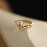 S925 Sterling Silver Pearl Bamboo Ring Index Finger Female Niche Design High-grade Antique Fashion Personality Light Luxury Opening TWINKLE QUEEN
